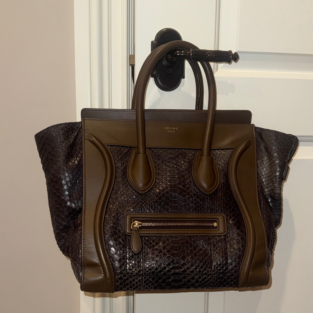 Celine Dark Brown Python Tote - image 1